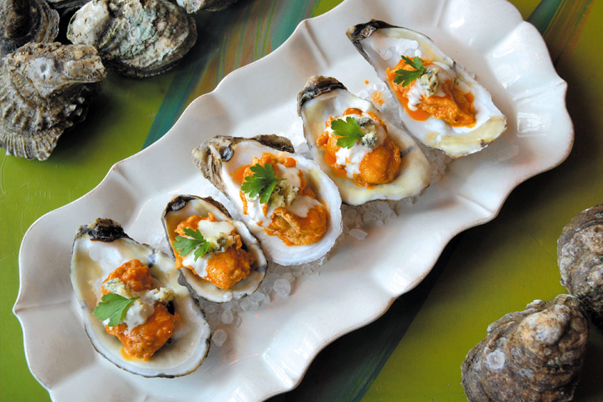 BBQ Oysters with Blue Cheese Dipping Sauce at Red Fish Grill